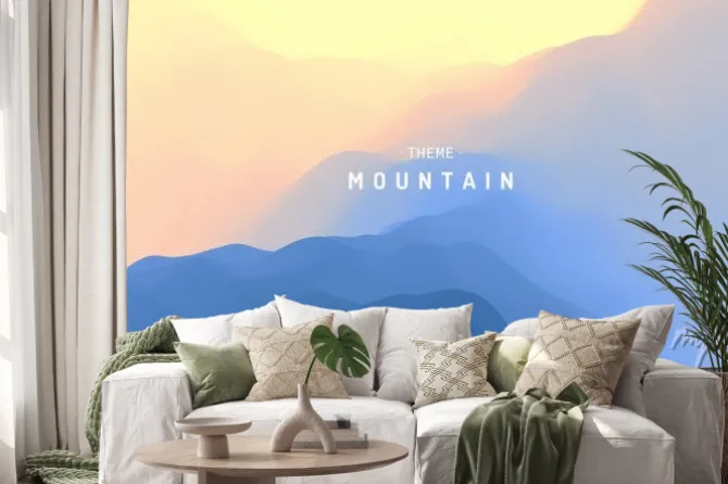 Naklejka: Wschód słońca nad górami w stylu abstrakcyjnym