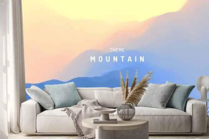 Naklejka: Wschód słońca nad górami w stylu abstrakcyjnym