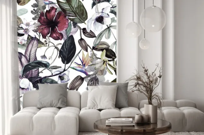 Naklejka: Wzór na akwareli z tropikalnymi kwiatami