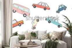 Naklejka: Wzór z ładny retro ręcznie rysowane samochody