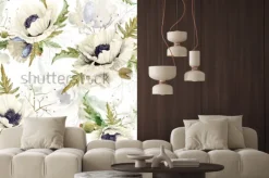 Naklejka: Wzór z akwarela maki. wektorowa ilustracja biali kwiaty. zabytkowe.