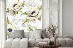 Naklejka: Wzór z akwarela maki. wektorowa ilustracja biali kwiaty. zabytkowe.