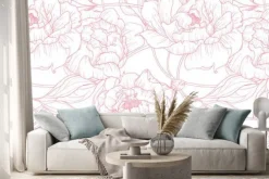 Naklejka: Wzór z czerwonym rysunkiem piwonii