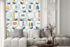 Naklejka: Wzór z jabłkami i liśćmi