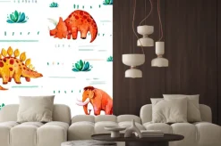 Naklejka: Wzór z kreskówki dinozaura. ręcznie rysowane akwarela ilustracja