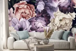 Naklejka: Wzór z kwiatami piwonii na ciemnym tle malowany akwarelą