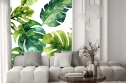 Naklejka: Wzór z liśćmi tropikalnej dżungli malowany akwarelą