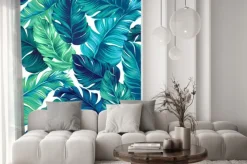 Naklejka: Wzór z tropikalnymi malowanymi liśćmi