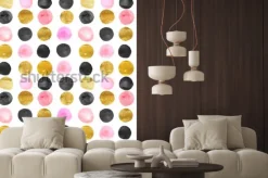 Naklejka: Wzór złote i różowe kropki. ręcznie rysowane akwarela