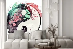 Naklejka: Yin-yang watercolor, floral illustration, generative ai