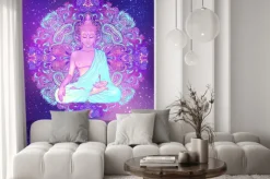 Naklejka: Yoga card design. colorful template for spiritual retreat or