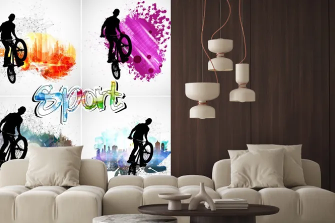 Naklejka: Young male bicycle jumper. healthy lifestyle