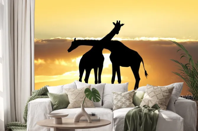 Naklejka: Żyrafa sylwetka o zachodzie słońca