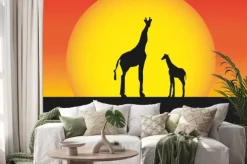 Naklejka: Żyrafy afrykańskie kontrastami krajobrazu