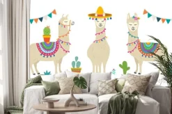 Naklejka: Zabawne lamy w ludowych strojach dla dzieci