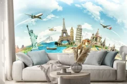 Naklejka: Zabytki z całego świata na kuli ziemskiej