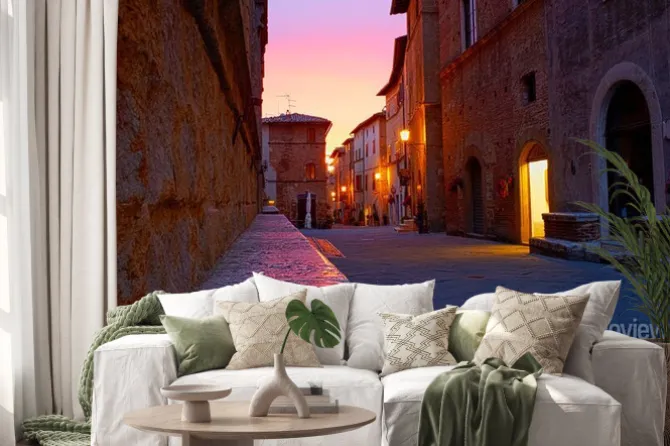 Naklejka: Zachód słońca na ulicach pienza