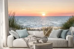 Naklejka: Zachód słońca nad spokojnym morzem