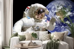 Naklejka: Zamknąć z astronautów w przestrzeni kosmicznej, ziemię w tle