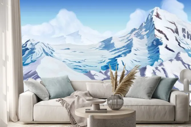 Naklejka: Zaśnieżone szczyty górskie, tło wektor