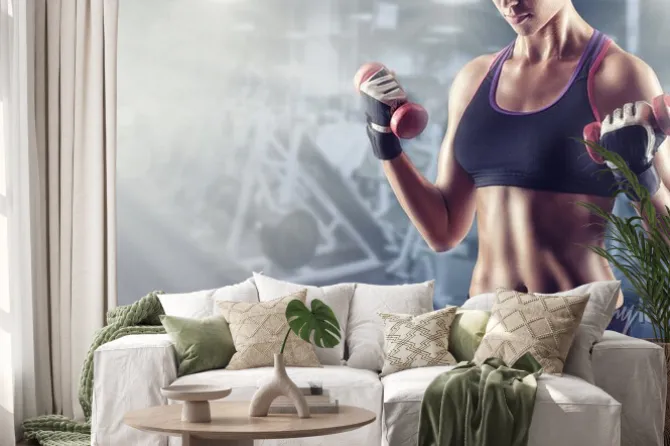 Naklejka: Zbliżenie na dziewczynę na siłowni