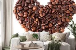 Naklejka: Zbliżenie serce wykonane z naturalnej brązowej palona kawa była