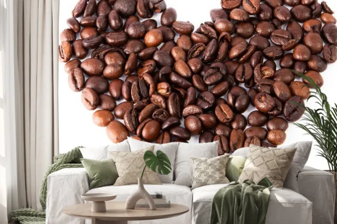 Naklejka: Zbliżenie serce wykonane z naturalnej brązowej palona kawa była