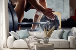 Naklejka: Zbliżenie sztangista klaskanie rękami przed brzana treningu a