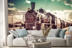 Naklejka: Zdjęcie vintage z zabytkową lokomotywą