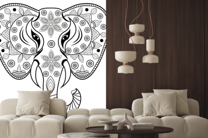 Naklejka: Zdobione słonia głowy wektorowe, testa di słoń porcelany i vettoriale