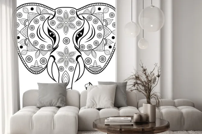 Naklejka: Zdobione słonia głowy wektorowe, testa di słoń porcelany i vettoriale