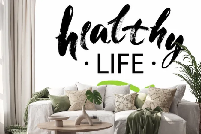 Naklejka: Zdrowy styl kaligrafii napis na białym tle, litery. ilustracji