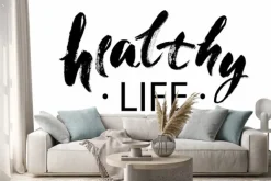 Naklejka: Zdrowy styl kaligrafii napis na białym tle, litery. ilustracji