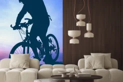 Naklejka: Zdrowy tryb życia. sylwetka rowerzysty jazda na rowerze nad morzem.