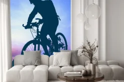 Naklejka: Zdrowy tryb życia. sylwetka rowerzysty jazda na rowerze nad morzem.