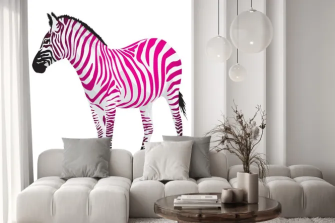 Naklejka: Zebra w paski różowy kolor.
