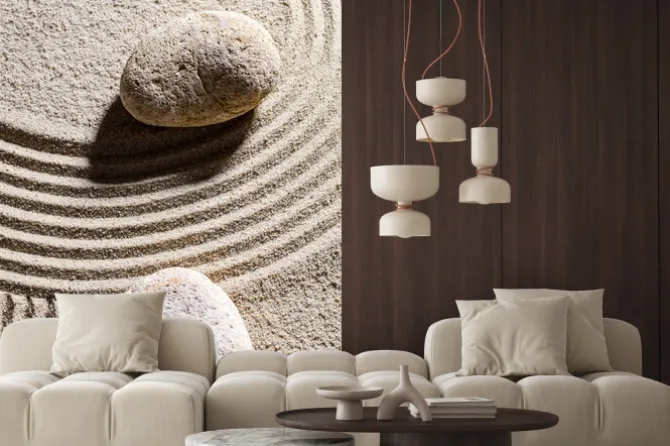 Naklejka: Zen piasku still-life - dwa kamienie ustawione w poprzek linii