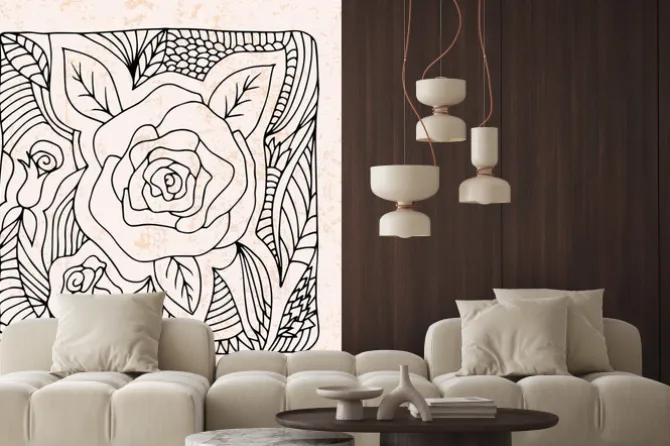 Naklejka: Zentangle z róż i liści