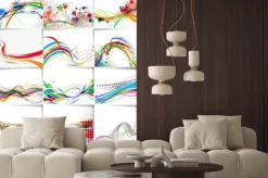 Naklejka: Zestaw abstrakcyjna fali linii plakat z miejsca na tekst.