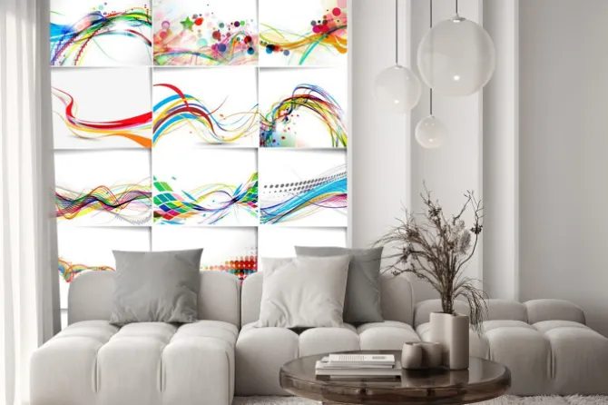 Naklejka: Zestaw abstrakcyjna fali linii plakat z miejsca na tekst.