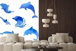 Naklejka: Zestaw akwareli delfinami