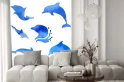 Naklejka: Zestaw akwareli delfinami