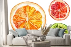 Naklejka: Zestaw akwareli świeżych pomarańczy, kiwi i grejpfruta