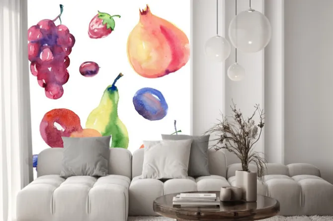 Naklejka: Zestaw akwareli owoce