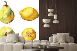 Naklejka: Zestaw akwareli cytrusy cytryna gruszka pojedyncze owoce