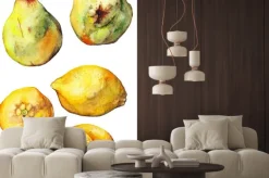 Naklejka: Zestaw akwareli cytrusy cytryna gruszka pojedyncze owoce