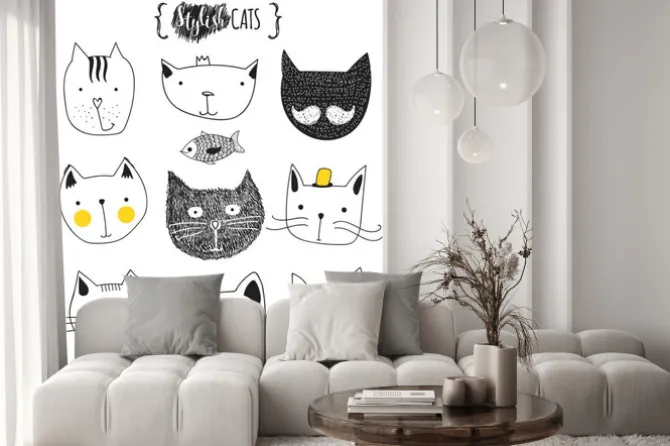 Naklejka: Zestaw cute doodle kotów. szkic kota. cat sketch. spódniczka