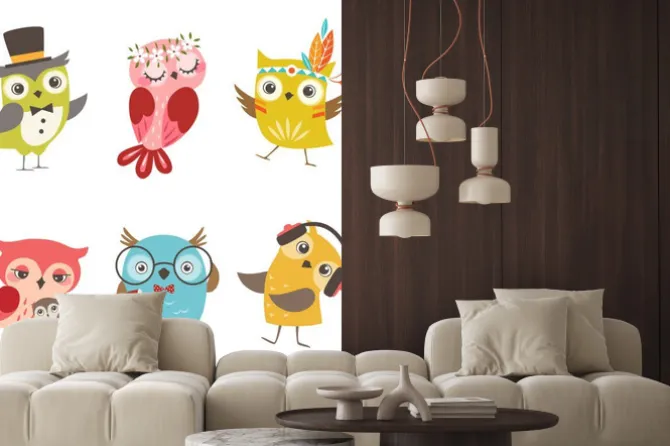 Naklejka: Zestaw cute sowy na białym tle