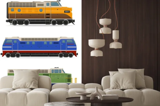 Naklejka: Zestaw ikon lokomotyw kolejowych ilustracji wektorowych pociągu