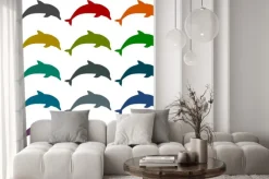 Naklejka: Zestaw ikon silhouette delfinów